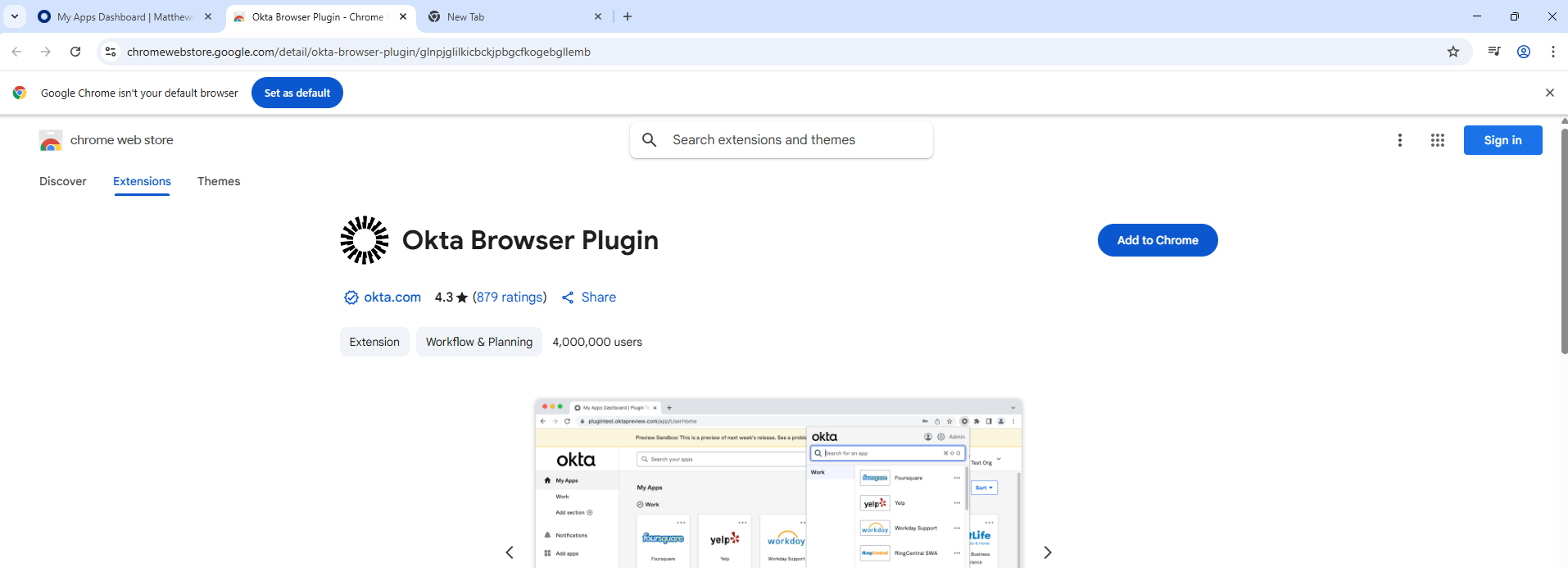 Okta Browser Plugin in Chrome Web Store